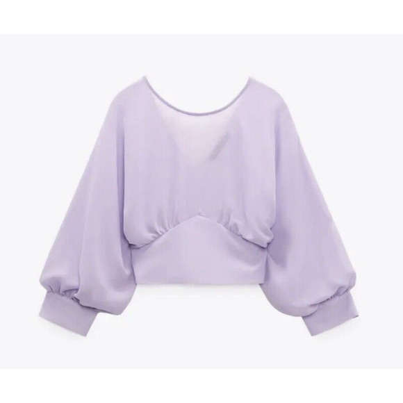 Zara Women's Chiffon Cropped Fitted Waist Top‎ Purple Size S - Picture 2 of 8